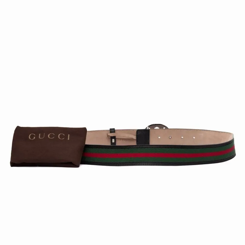 550$ Gucci 114984 Web Green Red Leather Interlocking G Buckle Belt 105/42